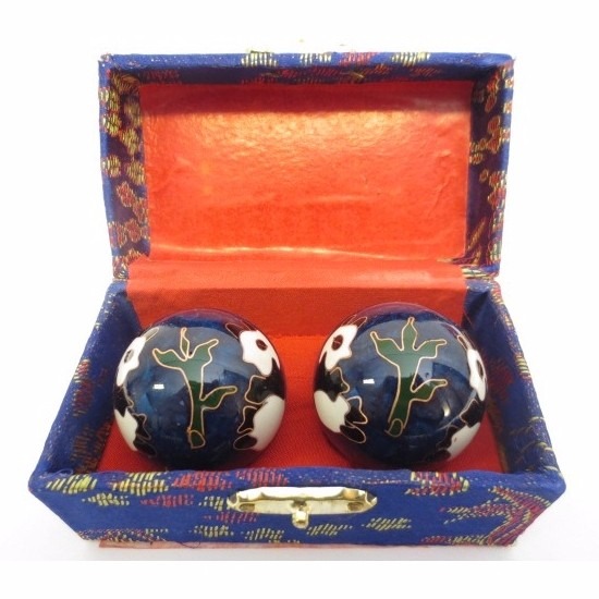Blauwe Chinese Meridiaankogels Yin Yang in kistje